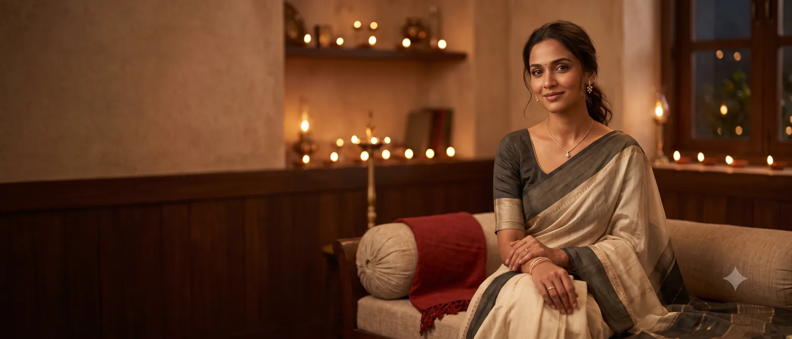 Woman wearing light diamond jewellery during festive season